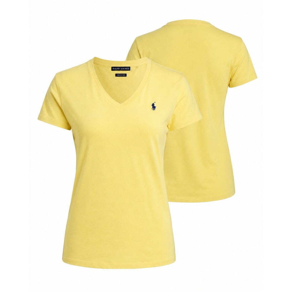 Polo Ralph Lauren Womens Yellow Pima Cotton V-Neck Pony T-Shirt Large